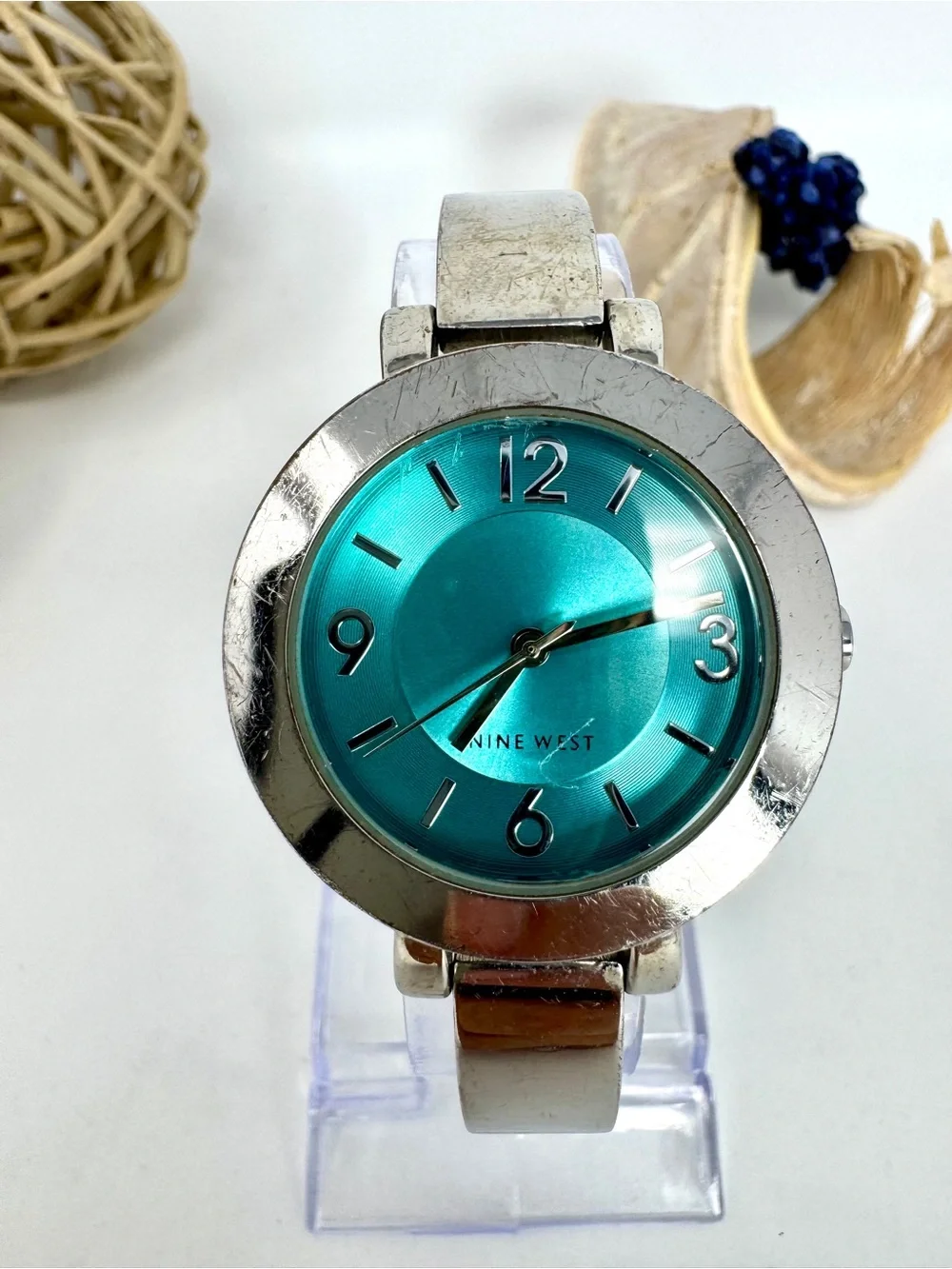 Nine West Women's Silver-Tone Bangle Watch Model NW/1631 - New Battery